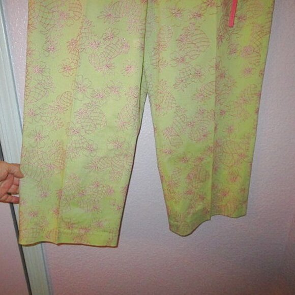 NEW Talbots EMBROIDERED Pineapple Size 14P PANTS Wide Leg HIGH Capri CROP - Picture 4 of 10